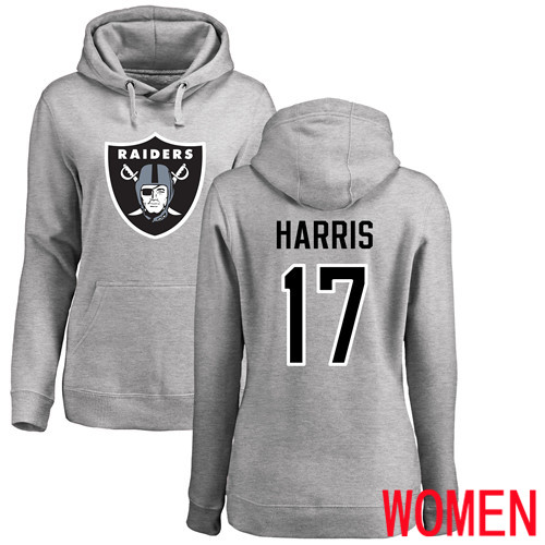 Oakland Raiders Ash Women Dwayne Harris Name and Number Logo NFL Football #17 Pullover Hoodie Sweatshirts